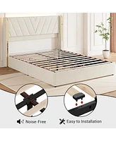 gaomon Upholstered Bed Frame with Rgb Led Lights, Velvet Platform Bed Frame with 4 Storage Drawers, Wingback Headboard, No Box Spring Needed, Noise Fr