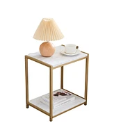 Kings Brand Furniture Lily Side Table with Sleek Square Metal Tube, White