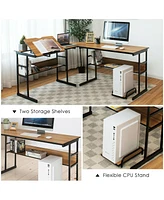 Gouun L-Shaped Computer Desk with Tiltable Tabletop