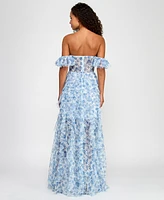 City Studios Juniors' Ruffled Off-The-Shoulder Corset Gown, Created for Macy's