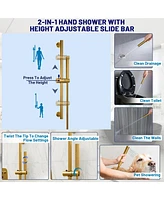 Casainc 3-Function 12 Inch Temperature Digital Display Shower System With 2-Setting Slider Bar Handheld And 4Pcs Body Jets