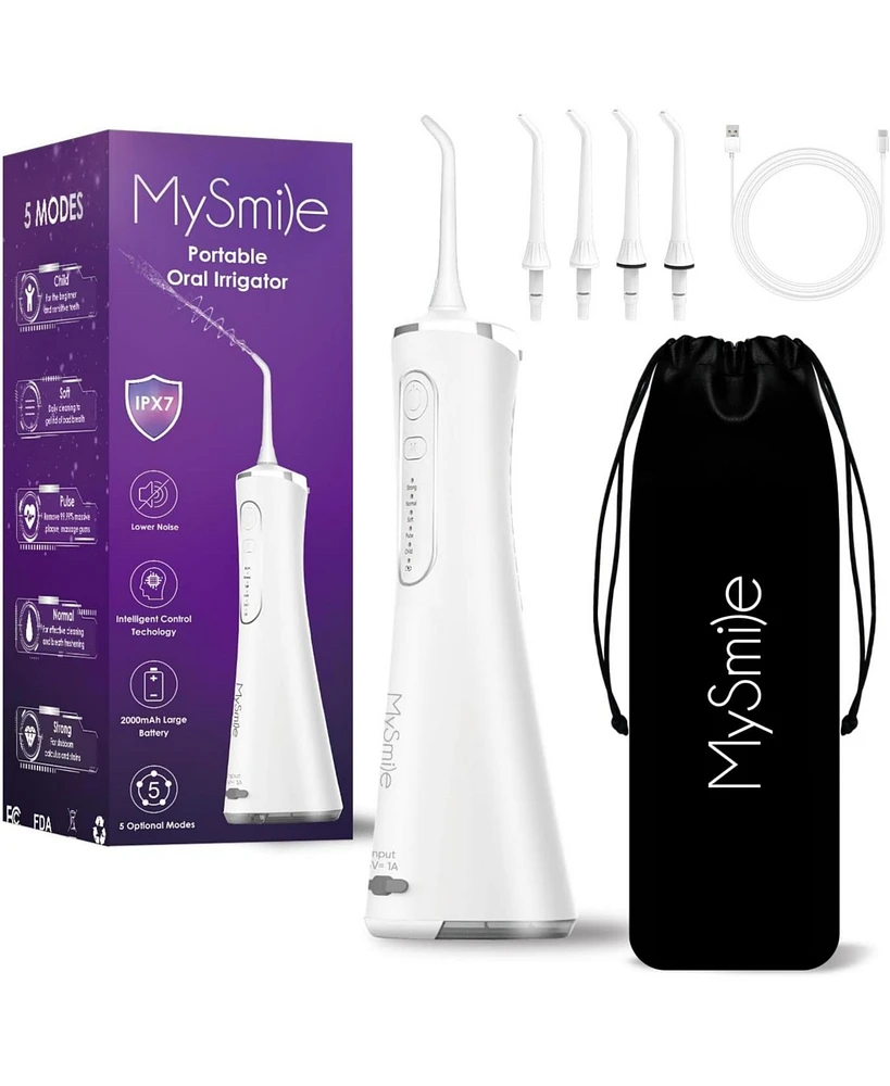 MySmile LP211 Cordless Advanced Water Flossers for Teeth, 5 Cleaning Modes Rechargeable Power Dental Flosser 8 Replacement Jet Tips Ipx 7 Waterproof D