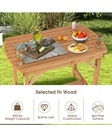 Gouun Outdoor Fir Wood Dining Table with 1.5 Inch Umbrella Hole