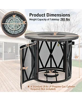 Gouun 32 Inch 30000BTU Fire Pit Table with Fire Glasses and Pvc Cover