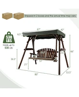 Gouun 2-Person Outdoor Wooden Porch Swing with an Adjustable Canopy