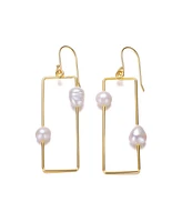 Sterling Silver 14K Gold Plated with Genuine Freshwater Pearl Geometrical Drop Earrings