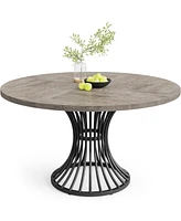 Tribesigns Round Dining Table for 4-6 People, 47-Inch Farmhouse Dinning Room Table Circle Kitchen Table, Industrial Dinner Table with Metal Base for K
