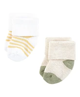 Hudson Baby Girls Cotton Rich Newborn and Terry Socks, Sunflower, 0-6 Months