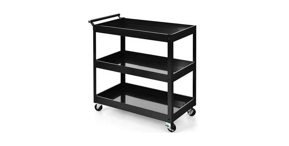 Slickblue Steel Frame Kitchen Serving Utility Cart on Wheels with 2 Bottom Shelves