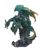 Fc Design "2-pc Gift Set" 4"H Three-Headed Green Dragon Standing on Rock Figurine Statue Ornament Home Room Office Decor and Perfect Gift Ideas for Ho