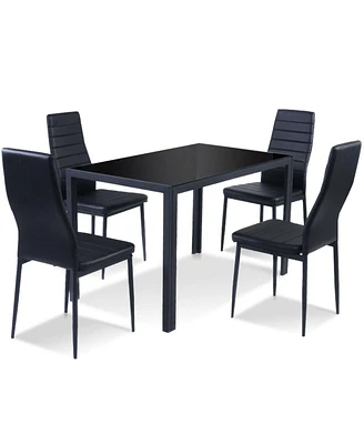 Slickblue 5-Piece Dining Set with Glass Tabletop and Soft Leather Upholstered Chairs