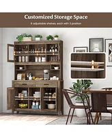 Gouun Kitchen Freestanding Hutch Cabinet with Microwave Countertop