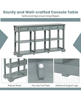 Gouun 58 Inch Retro Console Table with 3 Drawers and Open Shelves Rectangular Entryway Table