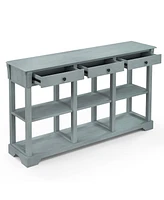 Gouun 58 Inch Retro Console Table with 3 Drawers and Open Shelves Rectangular Entryway Table