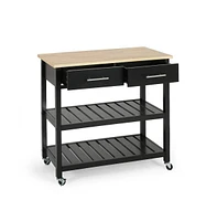 Slickblue Modern Kitchen Island Cart with Wood Top 2 Drawers and 2 Bottom Shelves