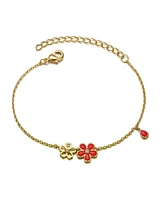 GiGiGirl 14k Yellow Gold Plated Bracelet with Flower Charm having red Enamel for Kids