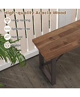 Gouun Outdoor Picnic Bench Set Solid Acacia Wood Patio Rectangular Benches