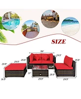 Gouun 5 Pcs Outdoor Patio Rattan Furniture Set Sectional Conversation with Cushions