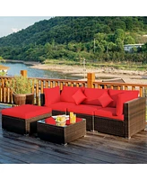 Gouun 5 Pcs Outdoor Patio Rattan Furniture Set Sectional Conversation with Cushions