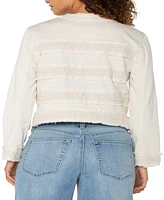 Liverpool Los Angeles Women's Collarless Jacket with Fray and Lace Detail