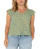 Liverpool Los Angeles Women's Short Sleeve Dolman Tie Back Knit Top