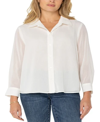 Liverpool Los Angeles Women's Long Sleeve Woven Shirt with Pleated Back Top