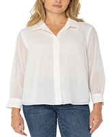 Liverpool Los Angeles Women's Long Sleeve Woven Shirt with Pleated Back Top