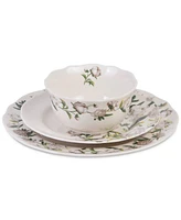 222 Fifth Luxe Peony Neutral Porcelain 12 Pc. Dinnerware Set, Service for 4