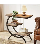 Tribesigns C-Shaped End Table Set of 2, Industrial 3-Tier Small Side for Couch, Wood Bedside Snack with Storage Shelves Liv