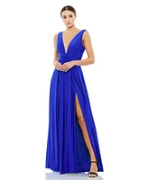 Mac Duggal Women's Jersey Plunge Neck Evening Gown