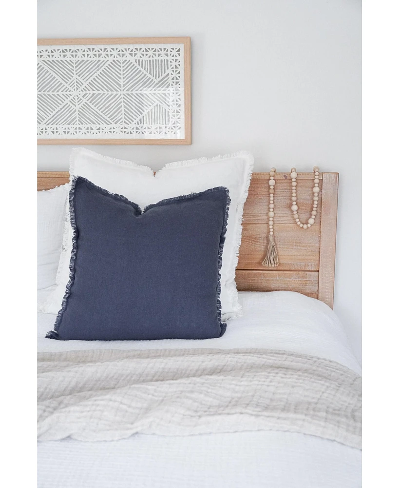 Anaya Home Soft Navy Blue Fringe Linen Pillow