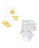 Hudson Baby Boys Cotton Rich Newborn And Terry Socks, Sunshine Clouds, 0-6 Months