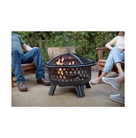 Slickblue 30-inch Black Steel Outdoor Fire Pit Grill with Screen and Poker