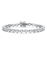 Genevive Sterling Silver White Gold Plated Alternating Round Cubic Zirconia Tennis Bracelet