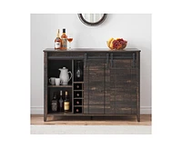 gaomon Wine Bar Cabinet,47" Farmhouse Coffee Bar Cabinet with Sliding Barn Door, Buffet Sideboard Cabinet with 16 Bottle Wine Rack for Dining