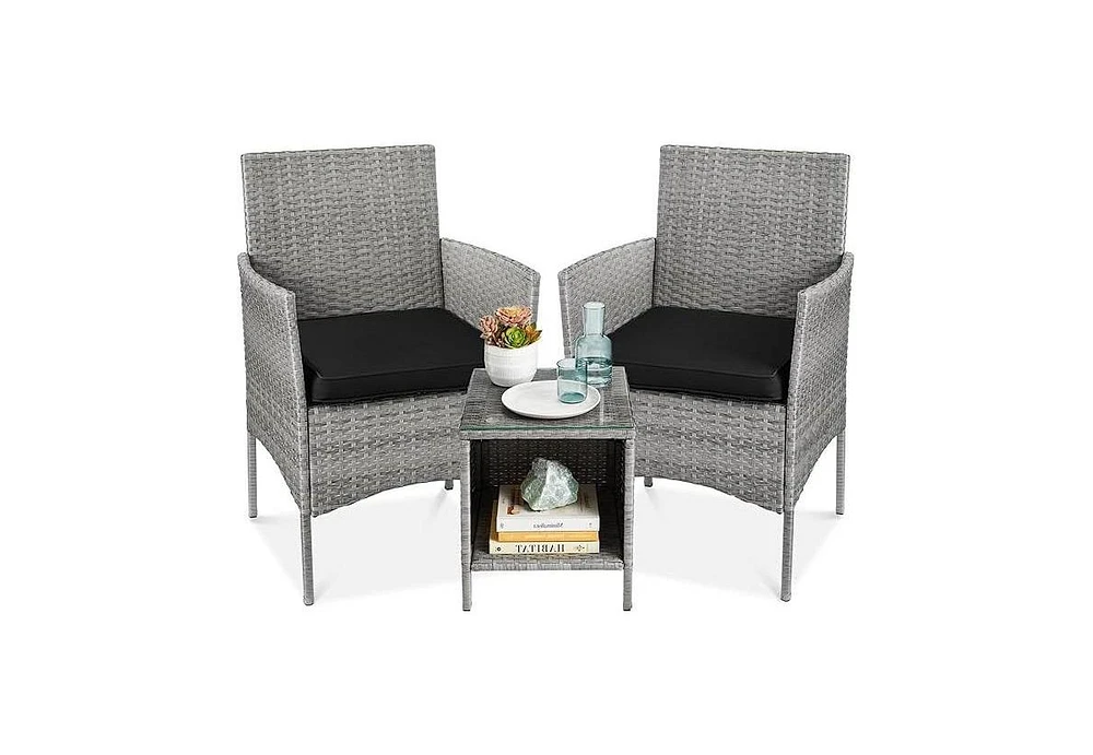 Slickblue 3-Piece Pe Wicker Outdoor Patio Furniture Dining Set with Cushions