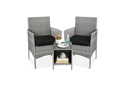 Slickblue 3-Piece Pe Wicker Outdoor Patio Furniture Dining Set with Cushions