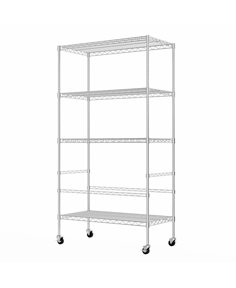 gaomon 4-Tier Wire Shelving Unit with Wheels, Heavy Duty Metal Storage Shelves, Adjustable Wire Rack Shelving for Restaurant Garage Pantry Kitchen, 35