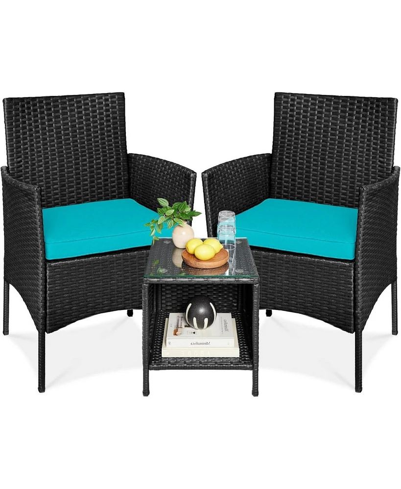 Slickblue 3-Piece Pe Wicker Outdoor Dining Patio Furniture Set With Cushions