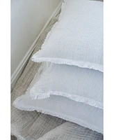 Anaya Home Sky Blue Pinstripe Fringe Linen Pillow