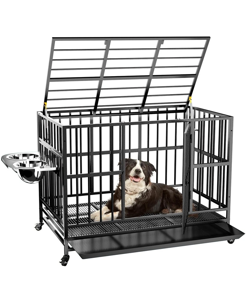 Lovmor Heavy Duty Dog Crate with Stainless Steel Bowls