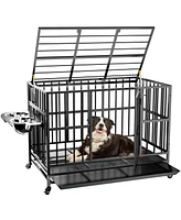 Lovmor Heavy Duty Dog Crate with Stainless Steel Bowls