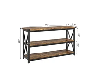 gaomon 3 Tier Console Table, 47.2" Narrow Entryway Table with Storage, Wood Sofa Table with Metal Frame