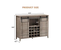 gaomon Wine Bar Cabinet,47" Farmhouse Coffee Bar Cabinet with Sliding Barn Door, Buffet Sideboard Cabinet with 16 Bottle Wine Rack for Dining