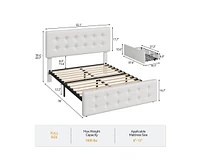 gaomon Full Size Bed Frame with 4 Storage Drawers and Headboard, Faux Leather Upholstered Platform Bed Frame with Wooden Slats Support