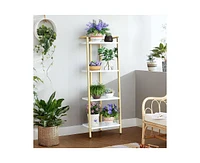 gaomon 4 Tier Ladder Shelf, Free Standing Gold Book Shelf, Flower Stand Plant Rack, Storage Organizer Unit, Ladder Shelf for Living Room,Home Office,B