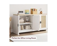gaomon Buffet Cabinet,Rattan Accent Storage Cabinet with 4 Doors and Shelf, Sideboard Buffet Cabinet with Storage