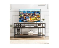 gaomon 58" Tv Stand for Tv up to 65 Inches, Entertainment Center with Open Storage Shelves, Tv Media Console Table with Quadruple-Tube Support for Liv