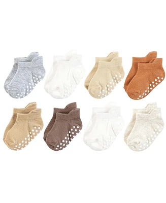 Touched by Nature Baby Boys Unisex Organic Cotton Socks with Non-Skid Gripper for Fall Resistance, Beige Neutral