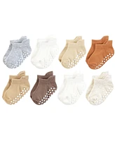 Touched by Nature Baby Boys Unisex Organic Cotton Socks with Non-Skid Gripper for Fall Resistance, Beige Neutral